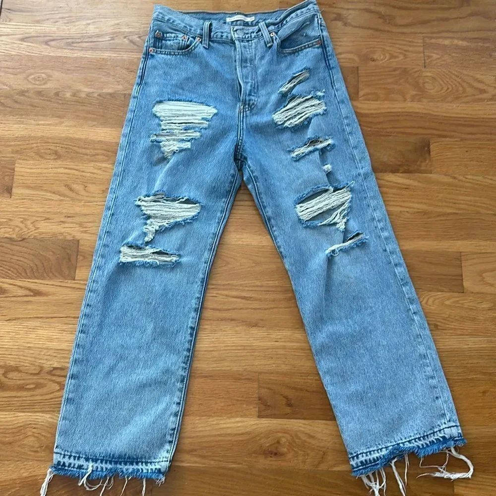 Levi's Distressed Ribcage Straight Ankle Denim Jeans
